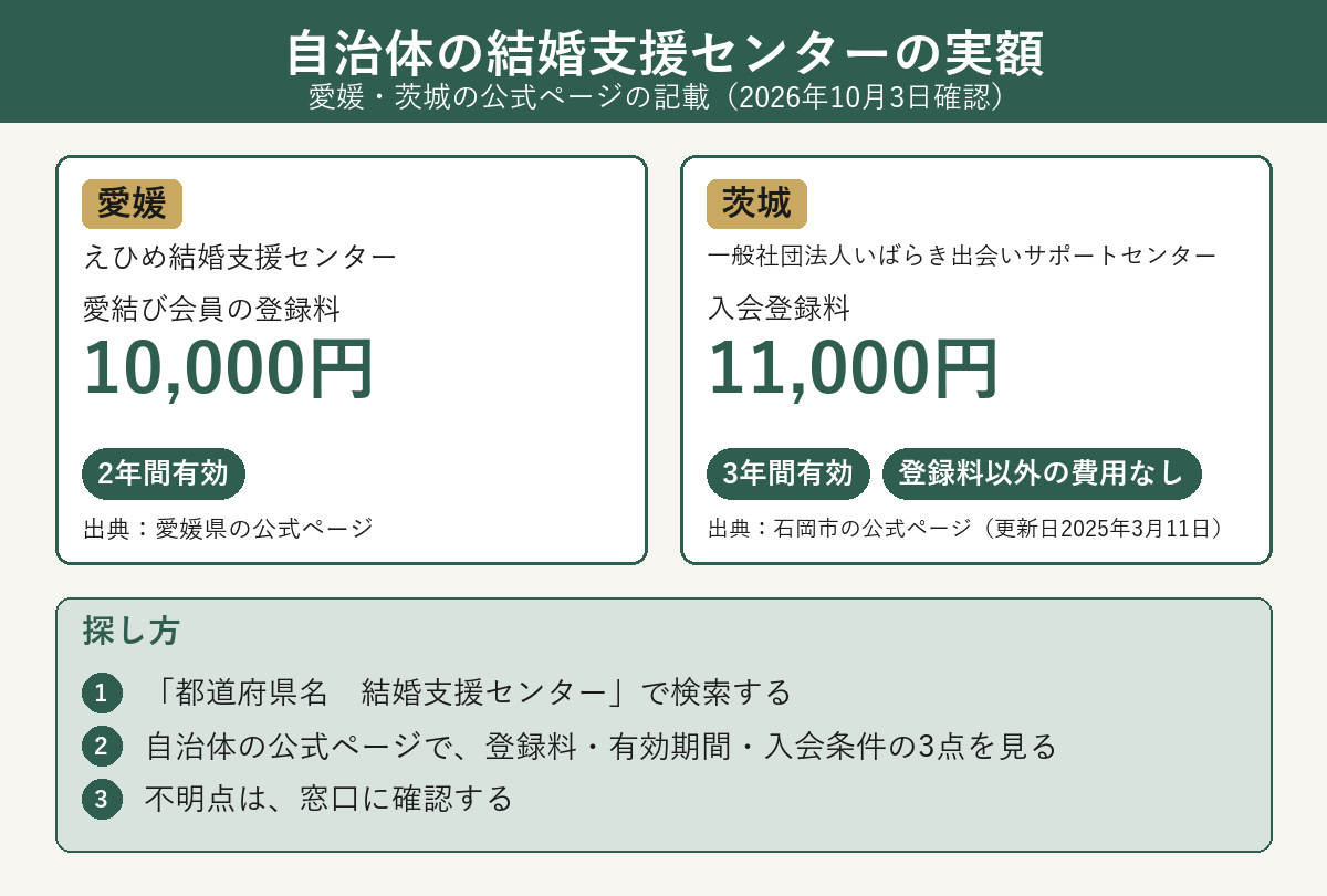 愛媛と茨城の結婚支援センターの登録料と探し方